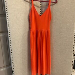 Zara Orange Midi Pleated Skirt Dress Size S Flowy